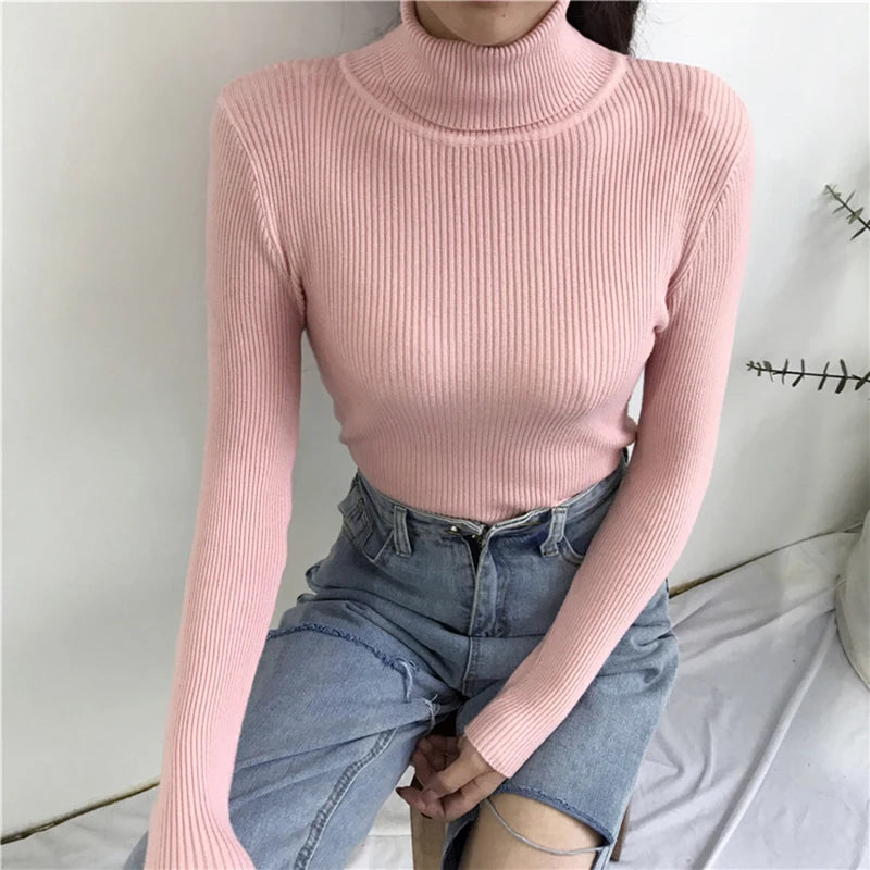Turtleneck Sweater Womens 2026 Autumn Winter Tops Korean Slim Women Pullover Jumper Knitted Sweater Pull Femme Hiver Truien