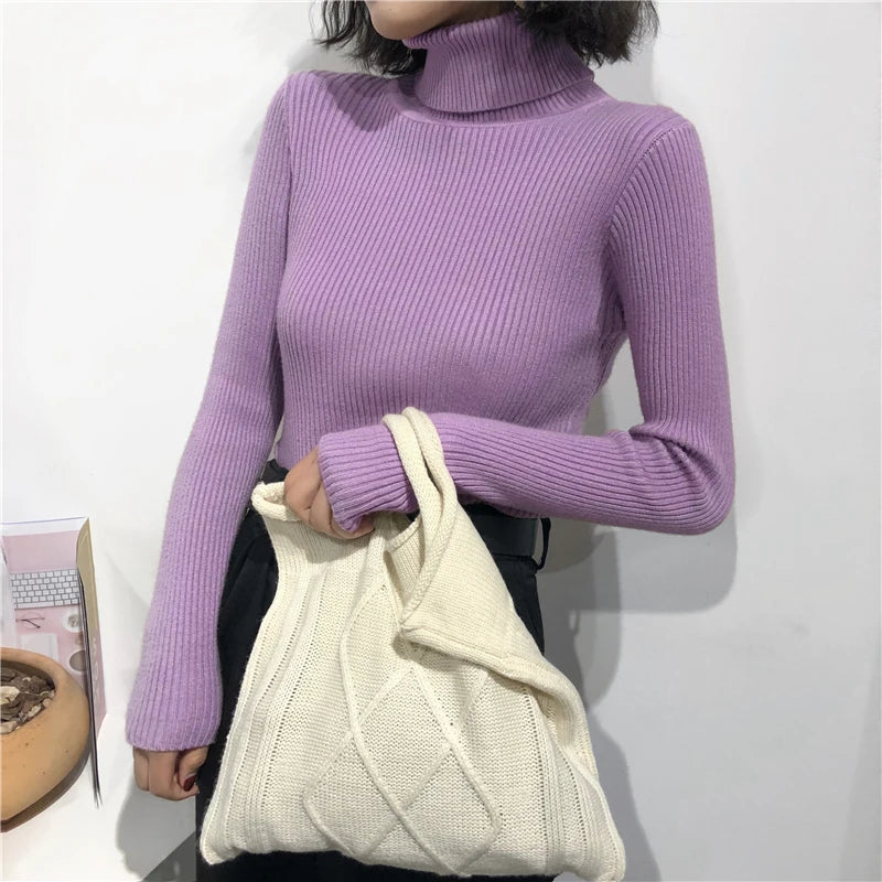 Turtleneck Sweater Womens 2026 Autumn Winter Tops Korean Slim Women Pullover Jumper Knitted Sweater Pull Femme Hiver Truien