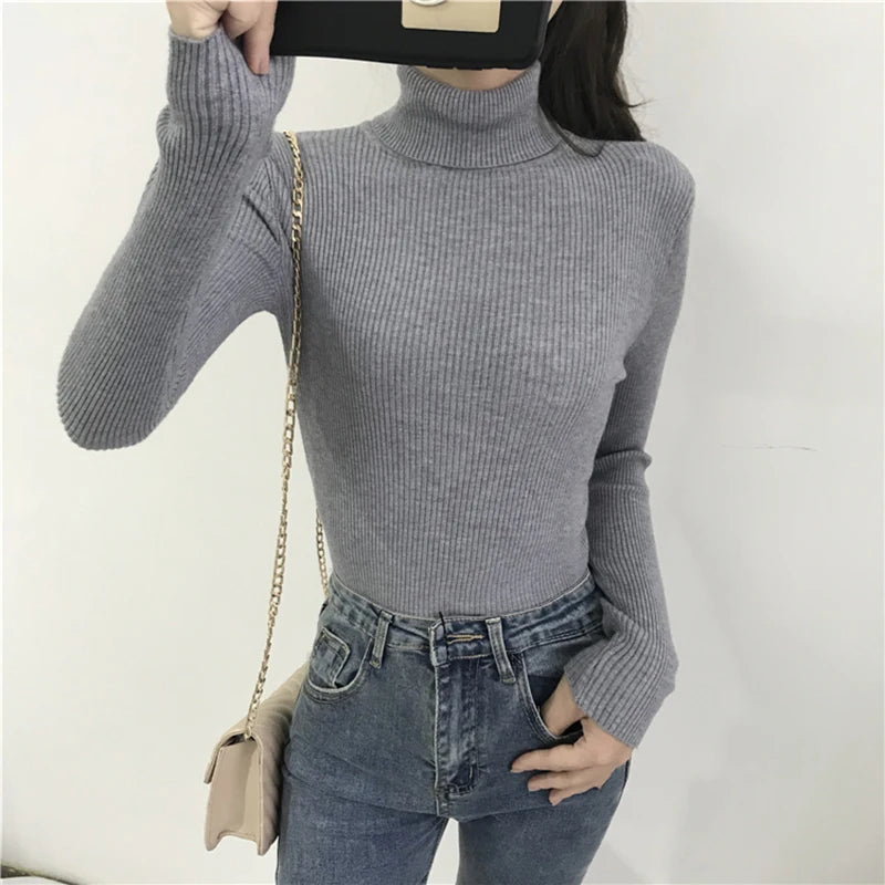 Turtleneck Sweater Womens 2026 Autumn Winter Tops Korean Slim Women Pullover Jumper Knitted Sweater Pull Femme Hiver Truien