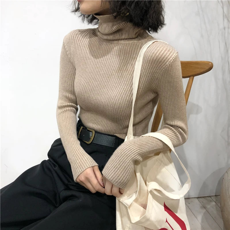 Turtleneck Sweater Womens 2026 Autumn Winter Tops Korean Slim Women Pullover Jumper Knitted Sweater Pull Femme Hiver Truien