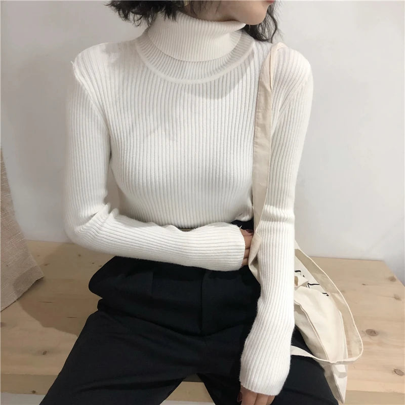 Turtleneck Sweater Womens 2026 Autumn Winter Tops Korean Slim Women Pullover Jumper Knitted Sweater Pull Femme Hiver Truien