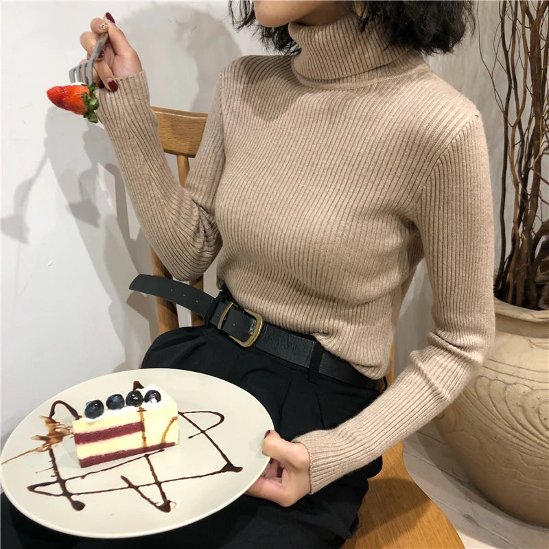 Turtleneck Sweater Womens 2026 Autumn Winter Tops Korean Slim Women Pullover Jumper Knitted Sweater Pull Femme Hiver Truien