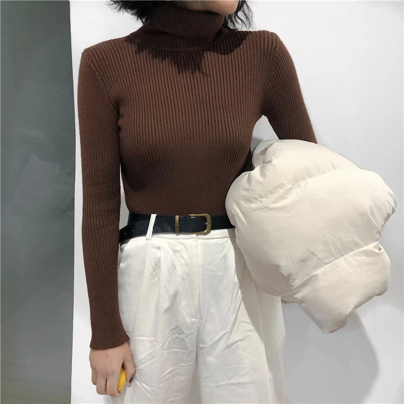 Turtleneck Sweater Womens 2026 Autumn Winter Tops Korean Slim Women Pullover Jumper Knitted Sweater Pull Femme Hiver Truien
