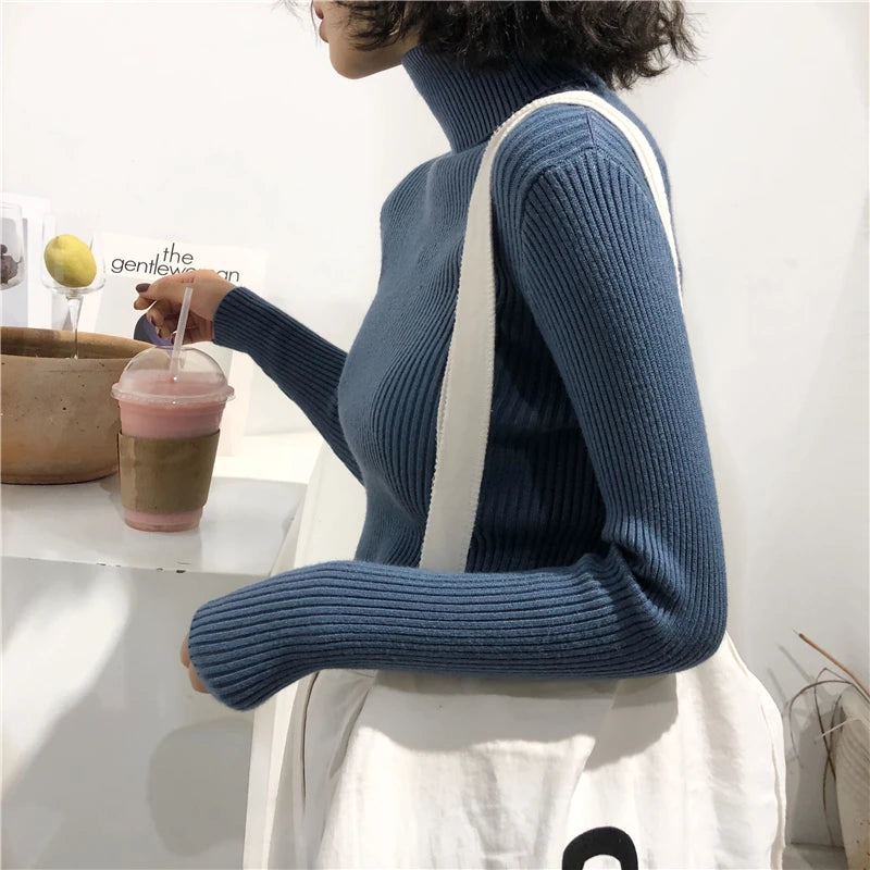 Turtleneck Sweater Womens 2026 Autumn Winter Tops Korean Slim Women Pullover Jumper Knitted Sweater Pull Femme Hiver Truien