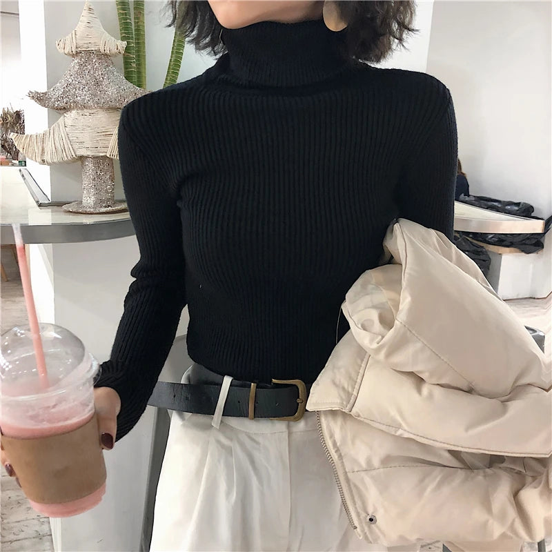 Turtleneck Sweater Womens 2026 Autumn Winter Tops Korean Slim Women Pullover Jumper Knitted Sweater Pull Femme Hiver Truien