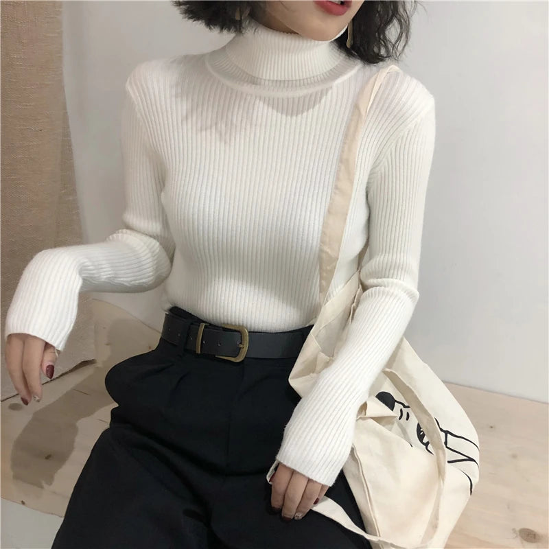 Turtleneck Sweater Womens 2026 Autumn Winter Tops Korean Slim Women Pullover Jumper Knitted Sweater Pull Femme Hiver Truien