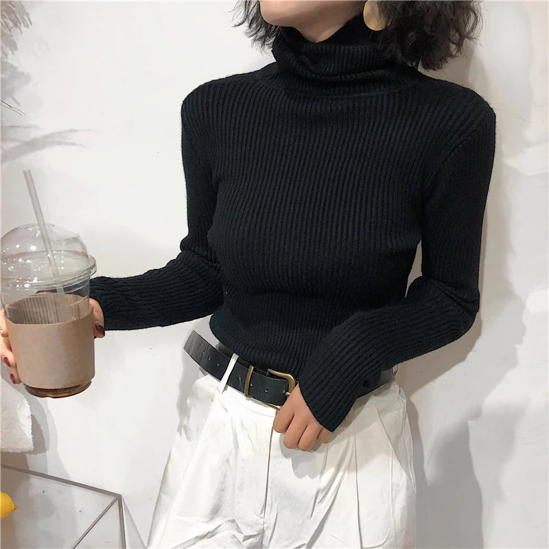 Turtleneck Sweater Womens 2026 Autumn Winter Tops Korean Slim Women Pullover Jumper Knitted Sweater Pull Femme Hiver Truien
