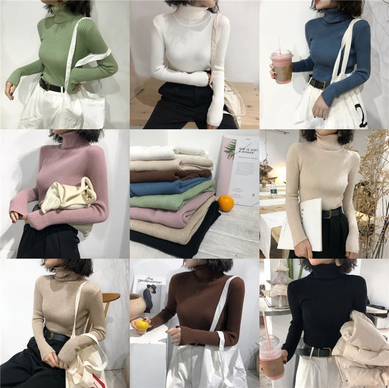 Turtleneck Sweater Womens 2026 Autumn Winter Tops Korean Slim Women Pullover Jumper Knitted Sweater Pull Femme Hiver Truien