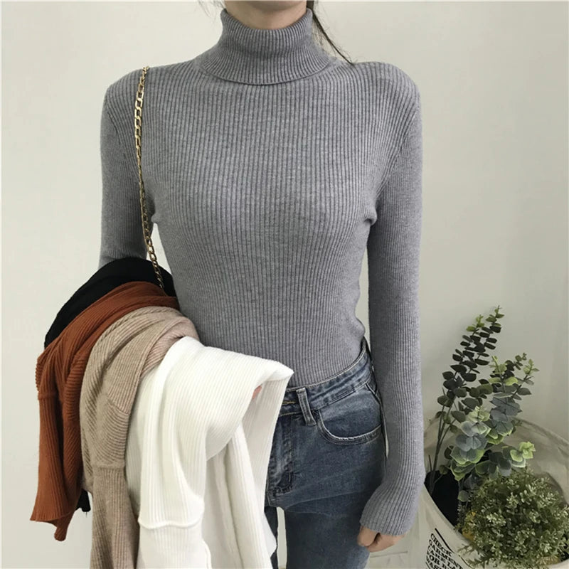 Turtleneck Sweater Womens 2026 Autumn Winter Tops Korean Slim Women Pullover Jumper Knitted Sweater Pull Femme Hiver Truien