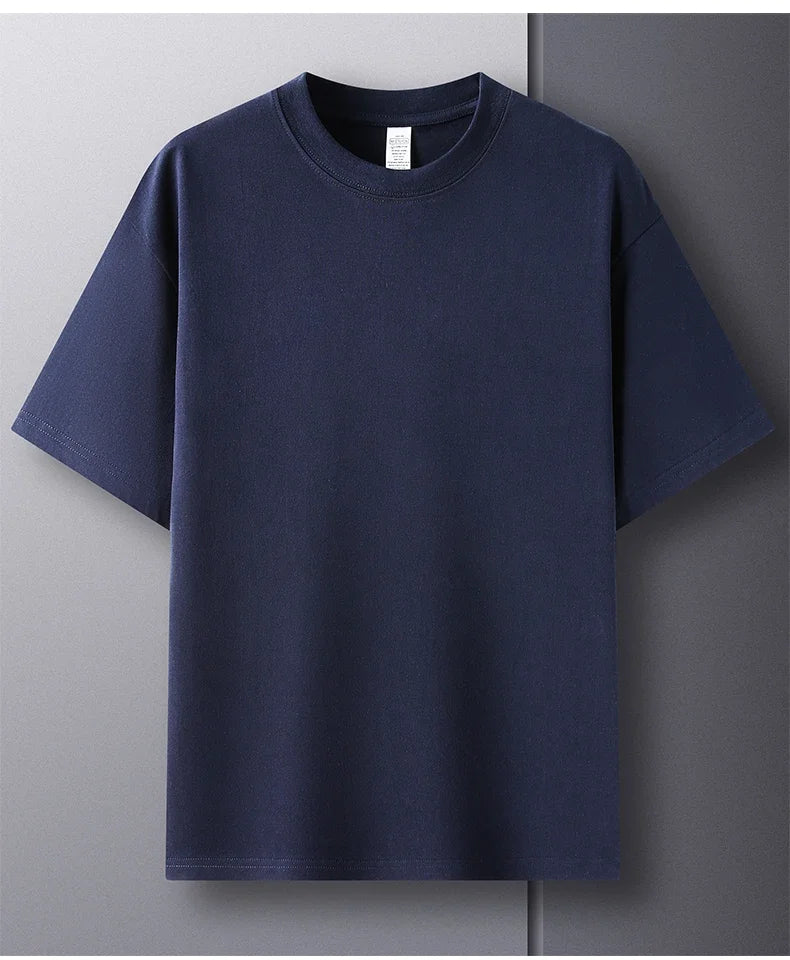 100% Pure Cotton Summer High-end Brand Men's Short Sleeve Round Neck Fashionable Style Half Sleeved Top Breathable T-shirt