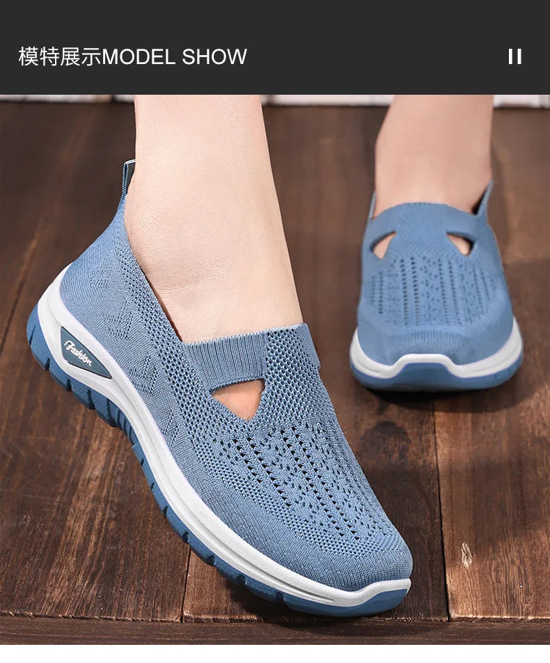 2025 New Mesh Women Vulcanized Shoes High Quality Women Sneakers Slip On Flats Shoes Women Loafers Plus Size 42 Walking Flat
