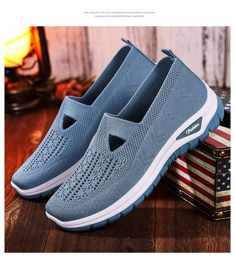2025 New Mesh Women Vulcanized Shoes High Quality Women Sneakers Slip On Flats Shoes Women Loafers Plus Size 42 Walking Flat