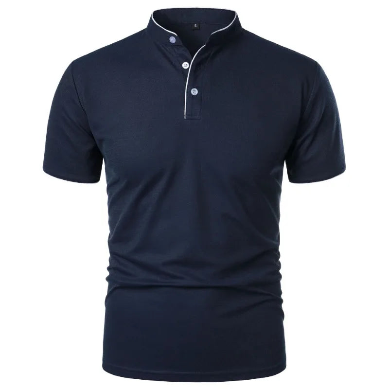 New Men's Short Sleeve Collar Polo Shirts Summer Solid Color Casual Polo Shirt Trendy Breathable Loose Basic Splice Oversize Top