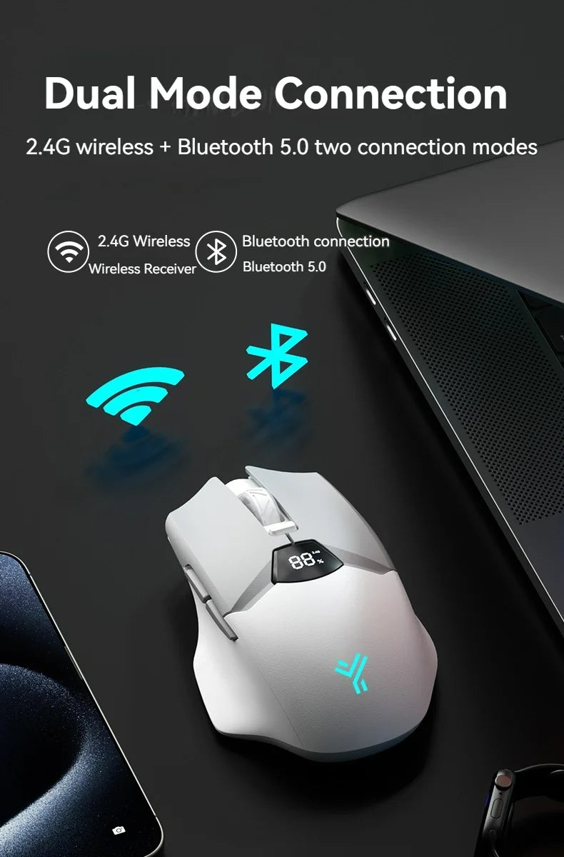 2.4G Bluetooth wireless mouse screen display power 600mAh large capacity battery, light tone buttons for gaming and office