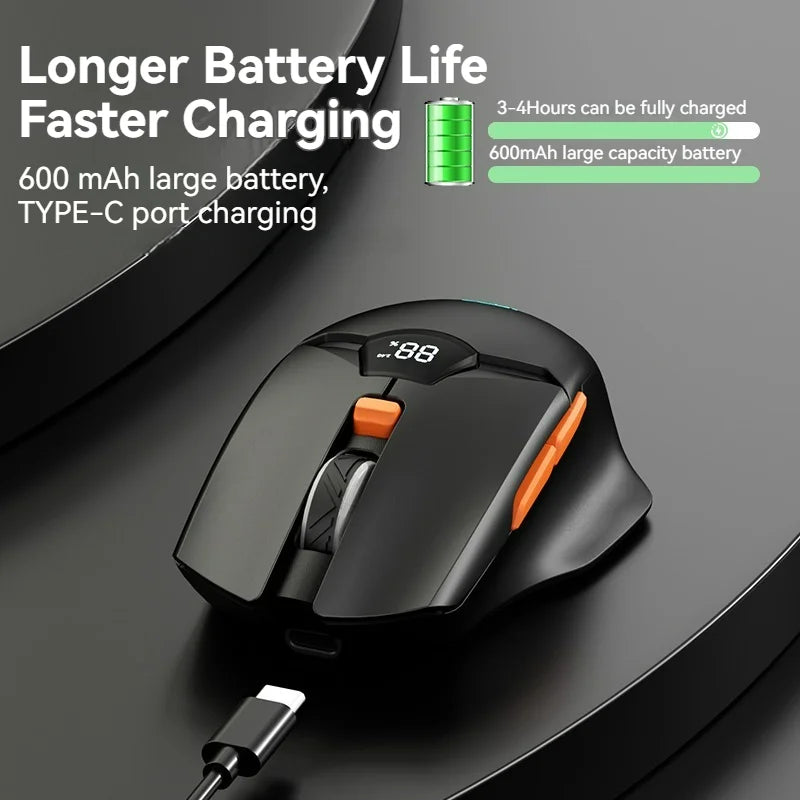 2.4G Bluetooth wireless mouse screen display power 600mAh large capacity battery, light tone buttons for gaming and office