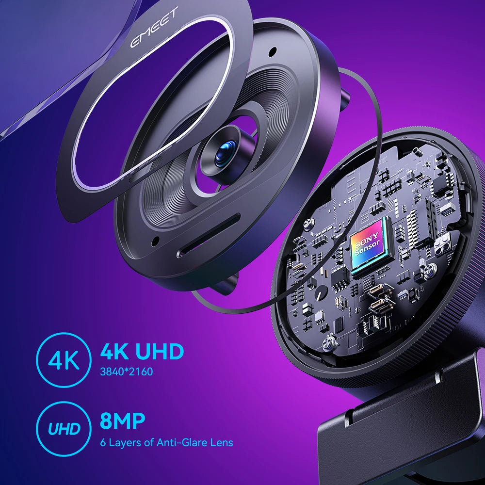 4K Webcam 1080P 60FPS Streaming Web Camera EMEET S600 Autofocus Living Stream Camera With Mics&Privacy Cover for Tiktok/YouTube