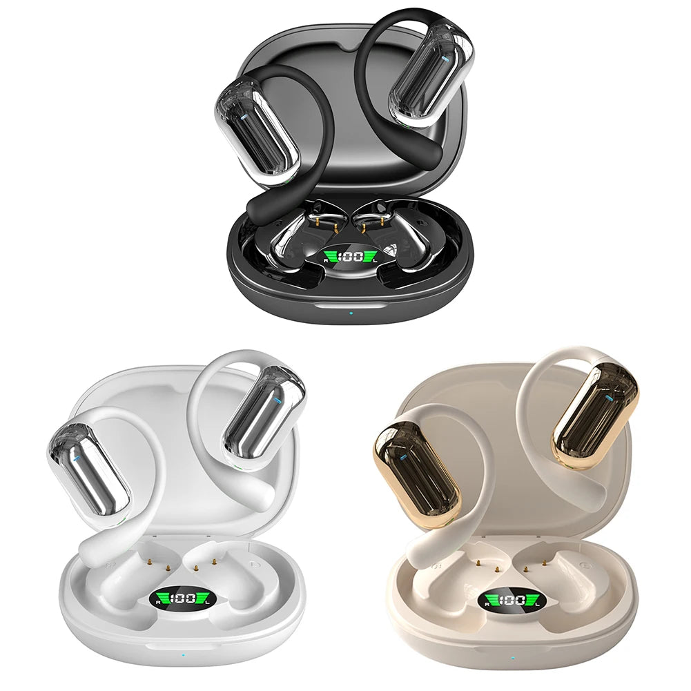 BT 5.3 AI Translation Earbuds with Ear Hook Translator Headphones Open Ear Headphones for Running Fitness Learning Accessories