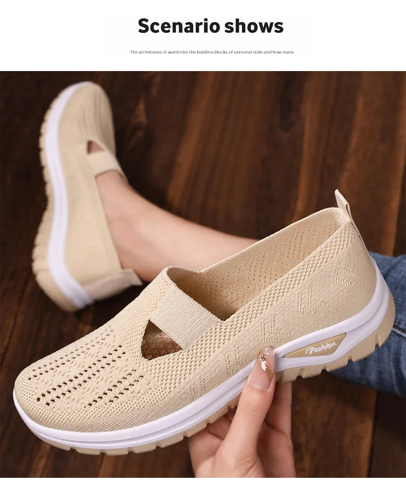 2025 New Mesh Women Vulcanized Shoes High Quality Women Sneakers Slip On Flats Shoes Women Loafers Plus Size 42 Walking Flat