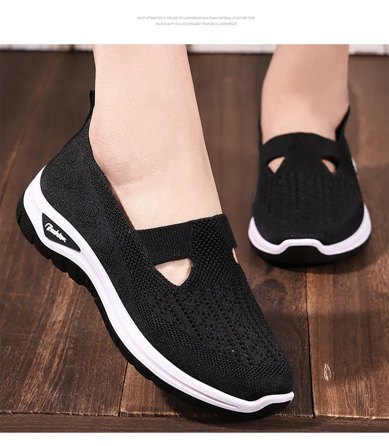 2025 New Mesh Women Vulcanized Shoes High Quality Women Sneakers Slip On Flats Shoes Women Loafers Plus Size 42 Walking Flat