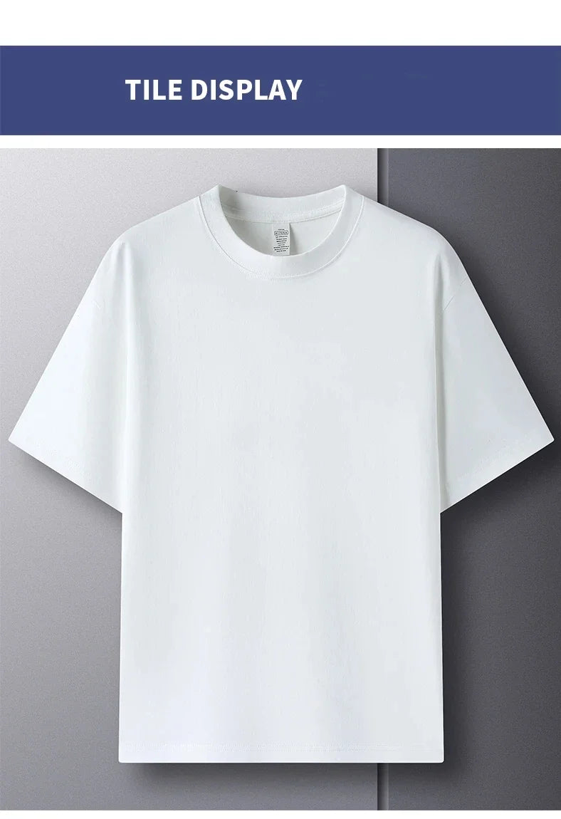 100% Pure Cotton Summer High-end Brand Men's Short Sleeve Round Neck Fashionable Style Half Sleeved Top Breathable T-shirt