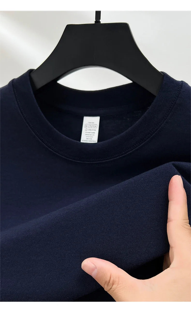 100% Pure Cotton Summer High-end Brand Men's Short Sleeve Round Neck Fashionable Style Half Sleeved Top Breathable T-shirt