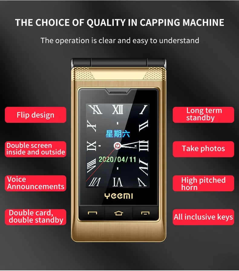 YeeMI G10 4G Rugged Feature Phone Big Button Full Band Flip Phone Dual SIM Dual Screen 1800mAh Big Battery Cellphone For Elderly