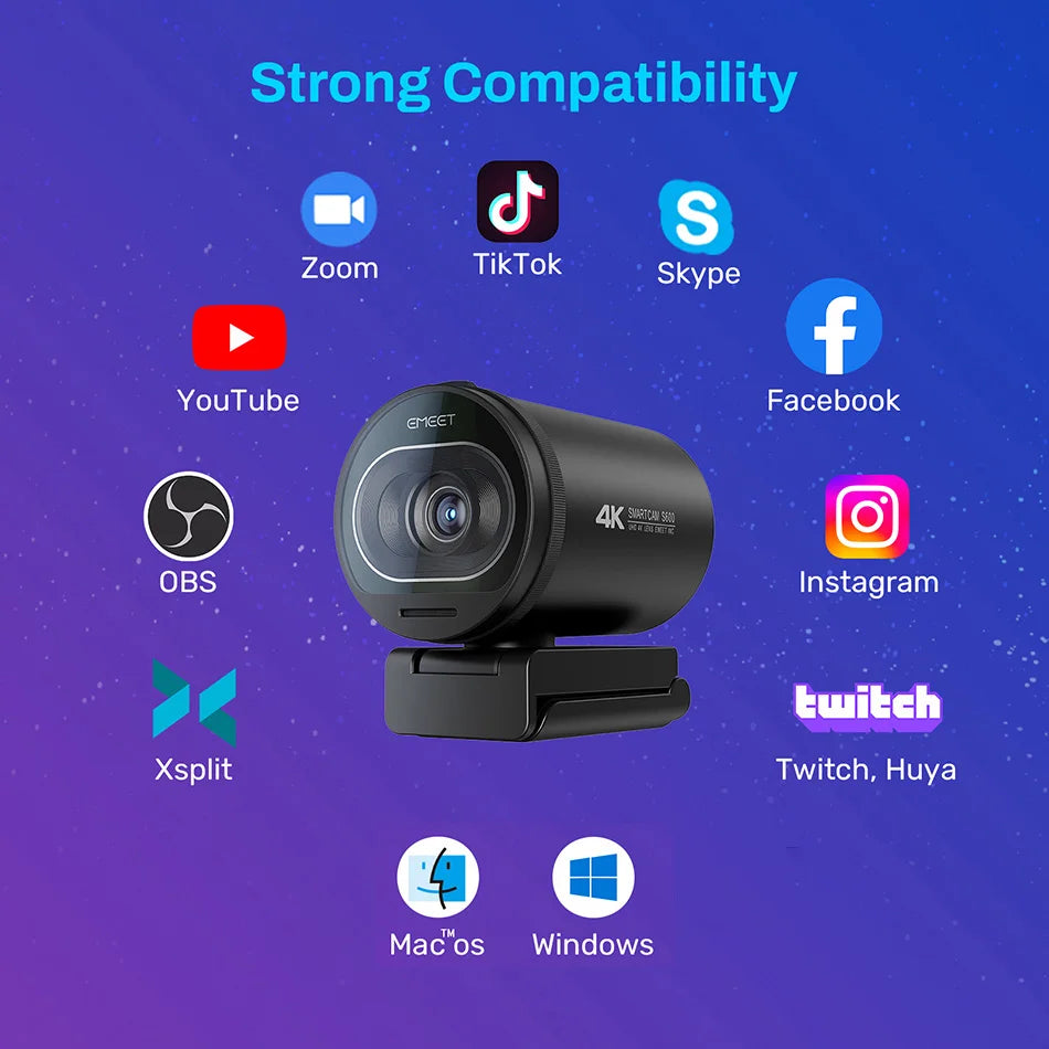 4K Webcam 1080P 60FPS Streaming Web Camera EMEET S600 Autofocus Living Stream Camera With Mics&Privacy Cover for Tiktok/YouTube
