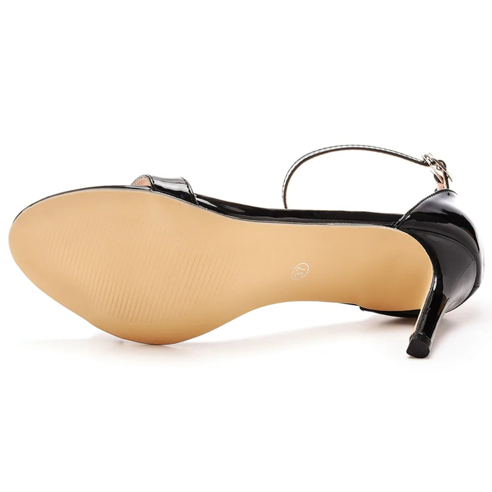 Plus Size 35-46 Shoes for Women Summer Pumps Sandals Wedding Party Evening Buckle Strap PU High Heel Shoes Sandalias De Mujer
