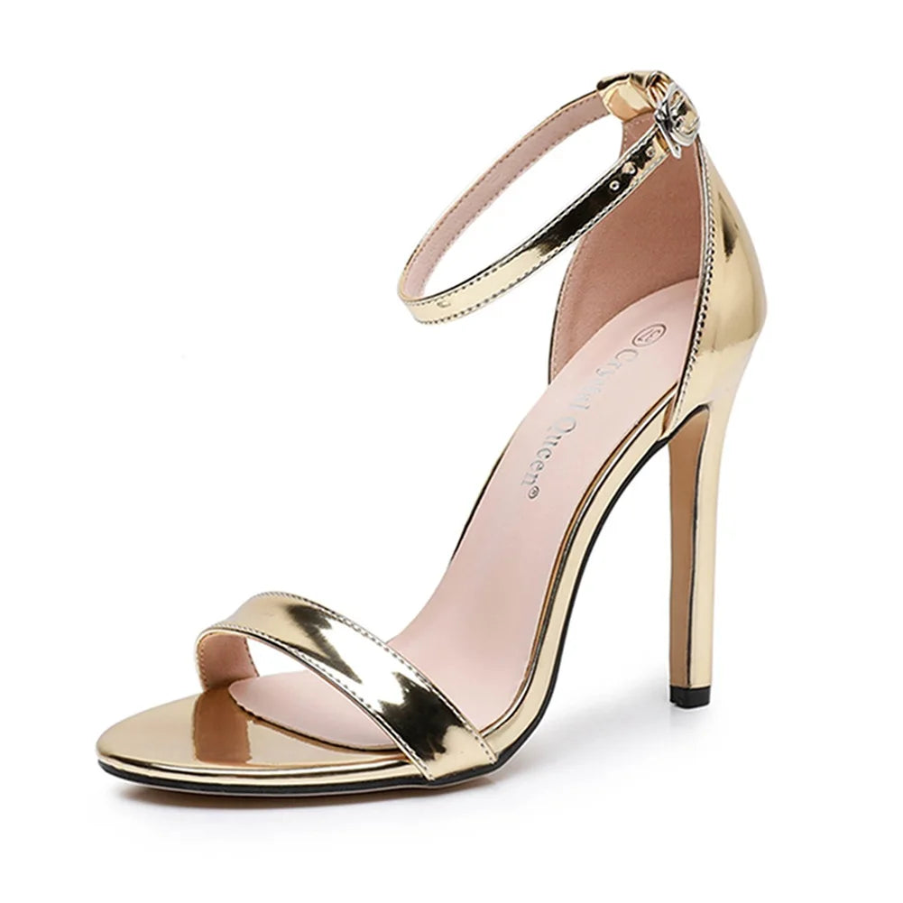 Plus Size 35-46 Shoes for Women Summer Pumps Sandals Wedding Party Evening Buckle Strap PU High Heel Shoes Sandalias De Mujer