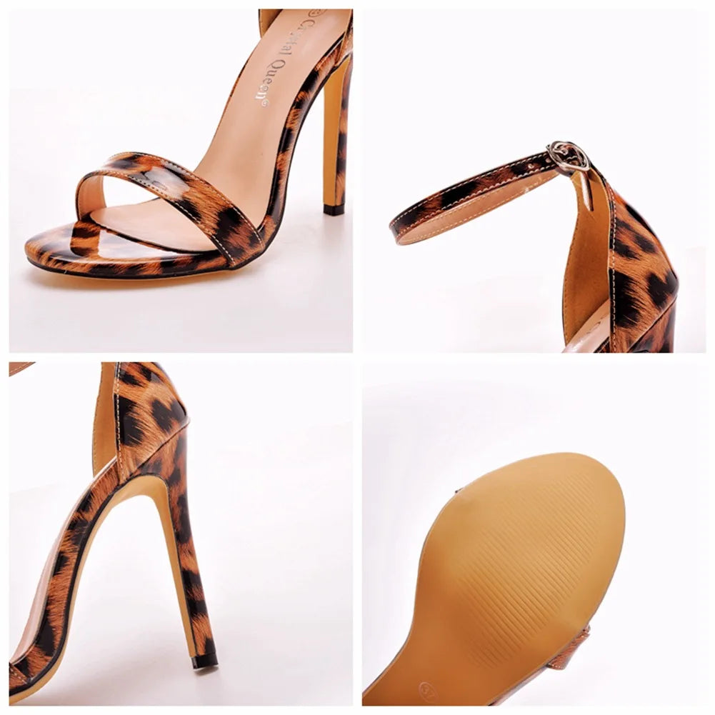 Plus Size 35-46 Shoes for Women Summer Pumps Sandals Wedding Party Evening Buckle Strap PU High Heel Shoes Sandalias De Mujer