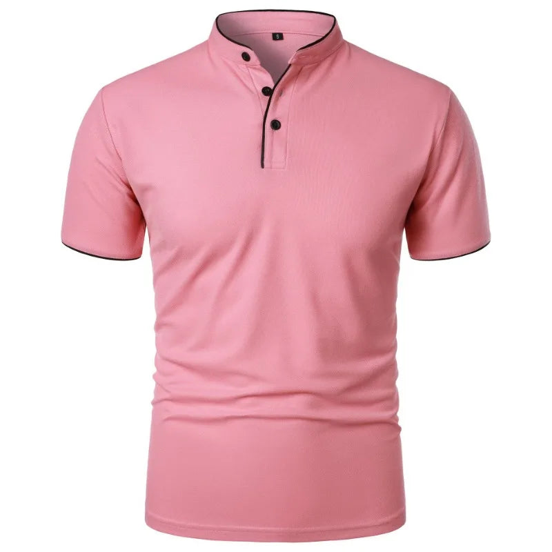 New Men's Short Sleeve Collar Polo Shirts Summer Solid Color Casual Polo Shirt Trendy Breathable Loose Basic Splice Oversize Top