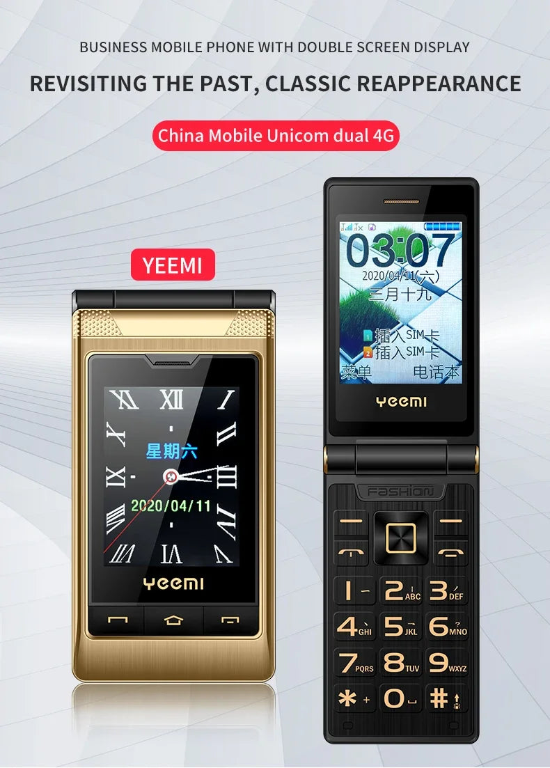 YeeMI G10 4G Rugged Feature Phone Big Button Full Band Flip Phone Dual SIM Dual Screen 1800mAh Big Battery Cellphone For Elderly