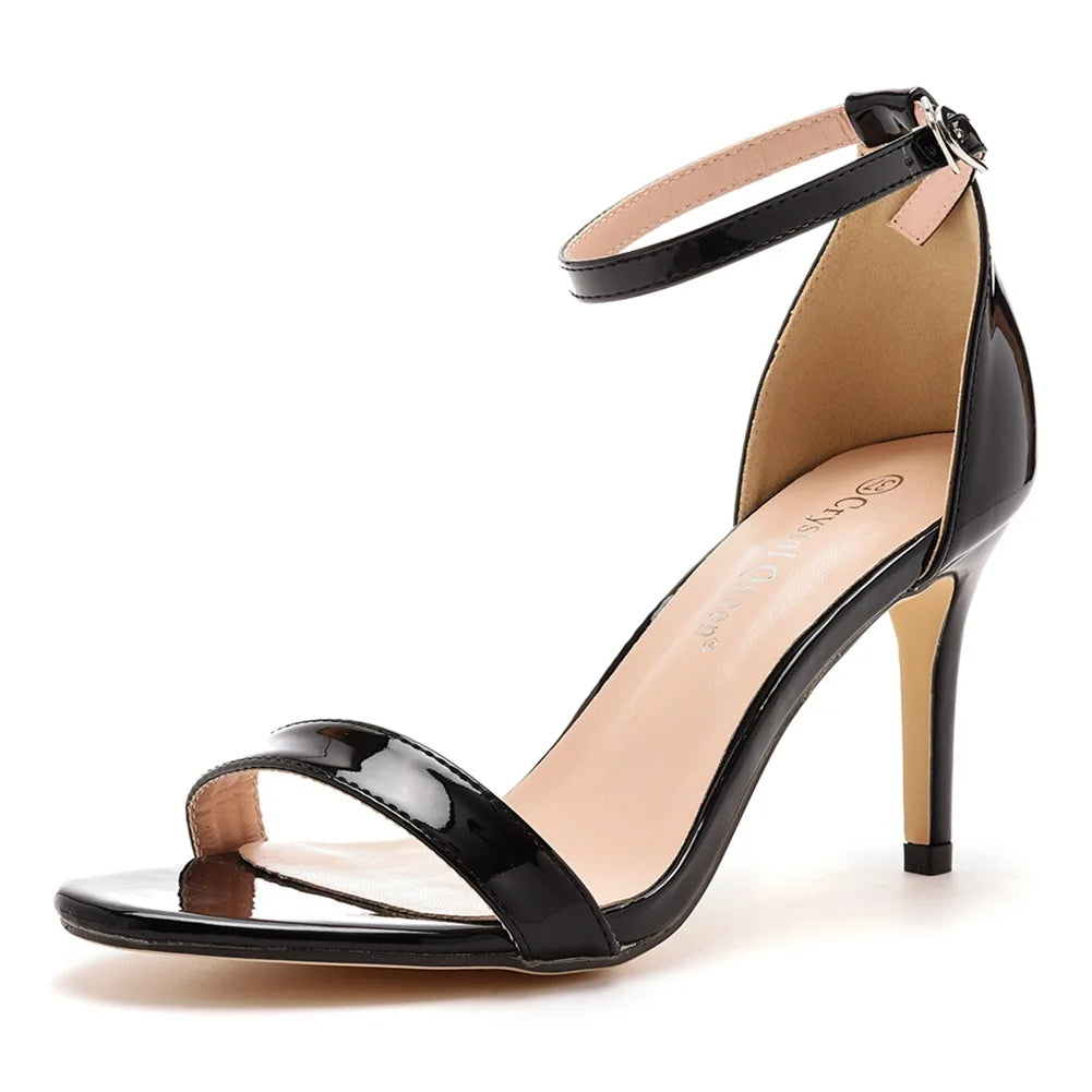 Plus Size 35-46 Shoes for Women Summer Pumps Sandals Wedding Party Evening Buckle Strap PU High Heel Shoes Sandalias De Mujer
