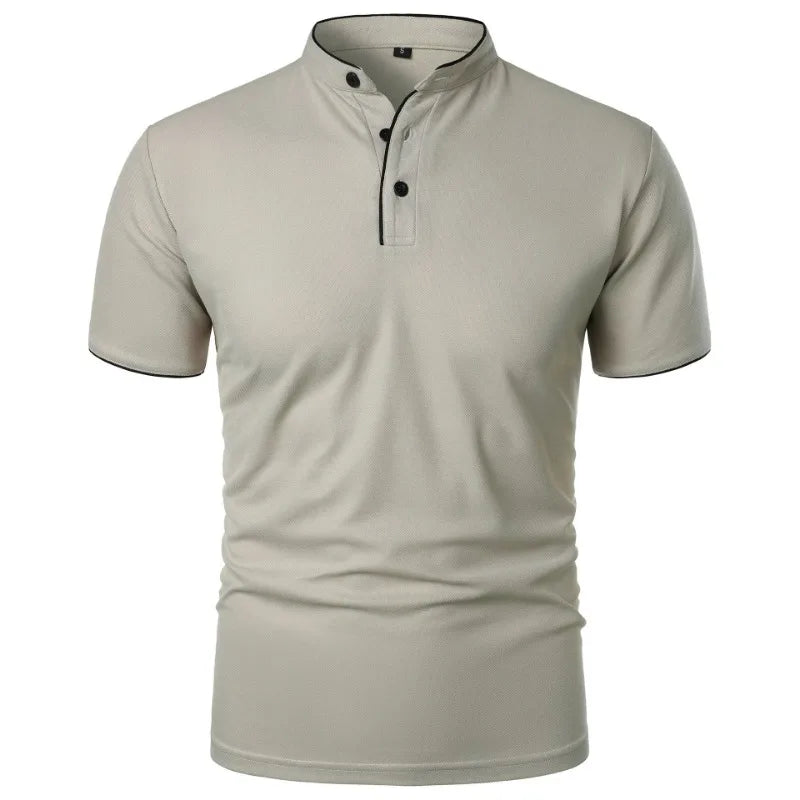 New Men's Short Sleeve Collar Polo Shirts Summer Solid Color Casual Polo Shirt Trendy Breathable Loose Basic Splice Oversize Top