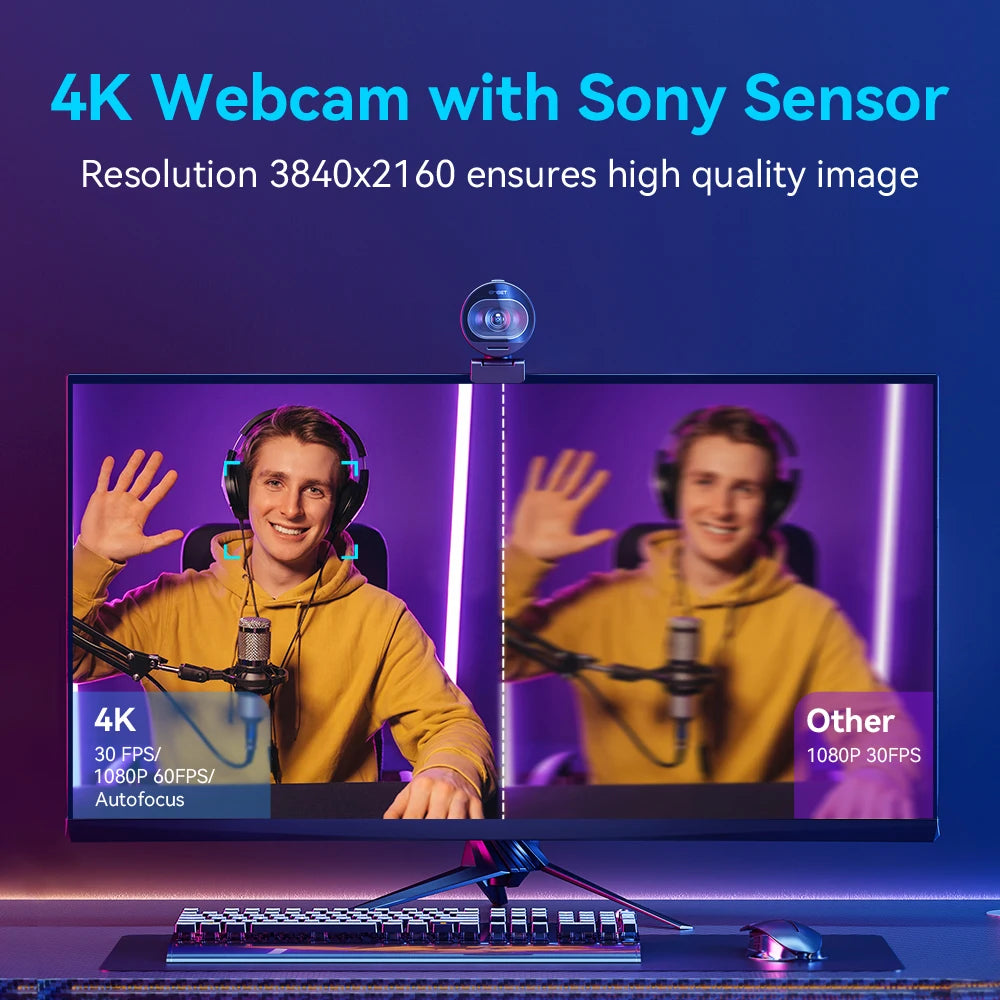 4K Webcam 1080P 60FPS Streaming Web Camera EMEET S600 Autofocus Living Stream Camera With Mics&Privacy Cover for Tiktok/YouTube