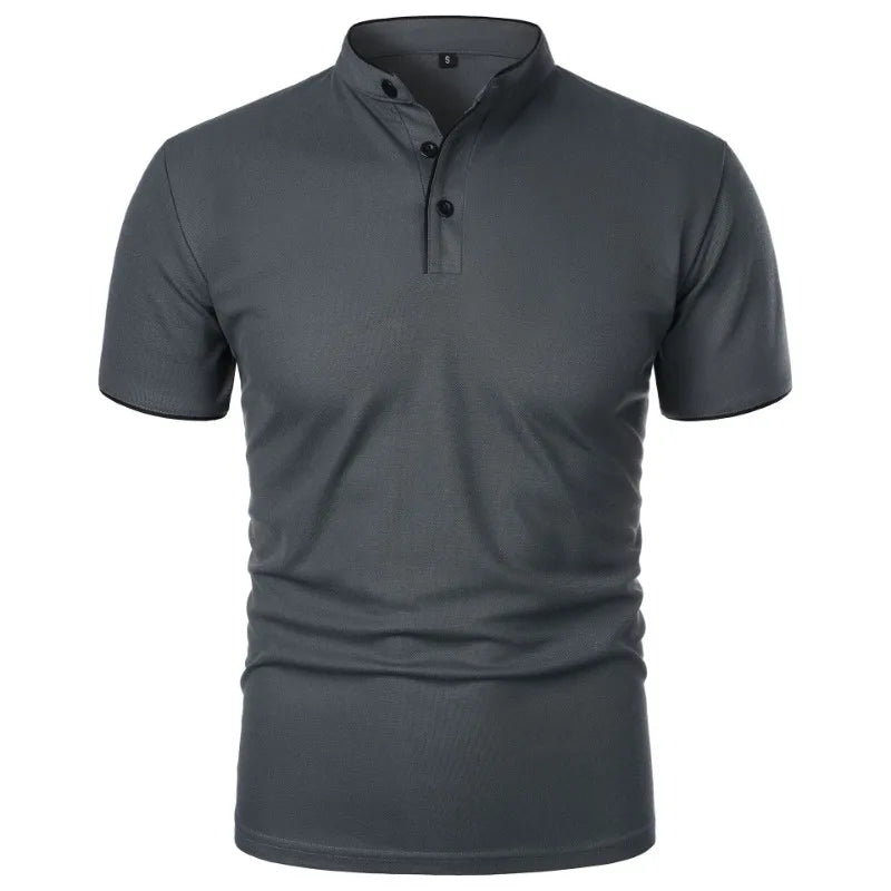 New Men's Short Sleeve Collar Polo Shirts Summer Solid Color Casual Polo Shirt Trendy Breathable Loose Basic Splice Oversize Top