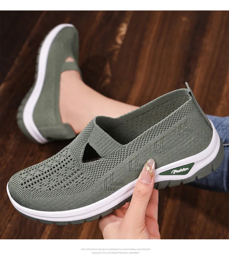 2025 New Mesh Women Vulcanized Shoes High Quality Women Sneakers Slip On Flats Shoes Women Loafers Plus Size 42 Walking Flat
