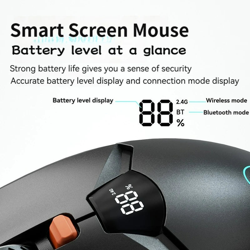 2.4G Bluetooth wireless mouse screen display power 600mAh large capacity battery, light tone buttons for gaming and office