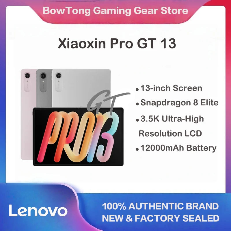 Lenovo Xiaoxin Pro GT 13" Tablet, 3.5K Ultra HD Eye-Care Display 12000mAh Long Battery Life Snapdragon 8 Elite High Performan