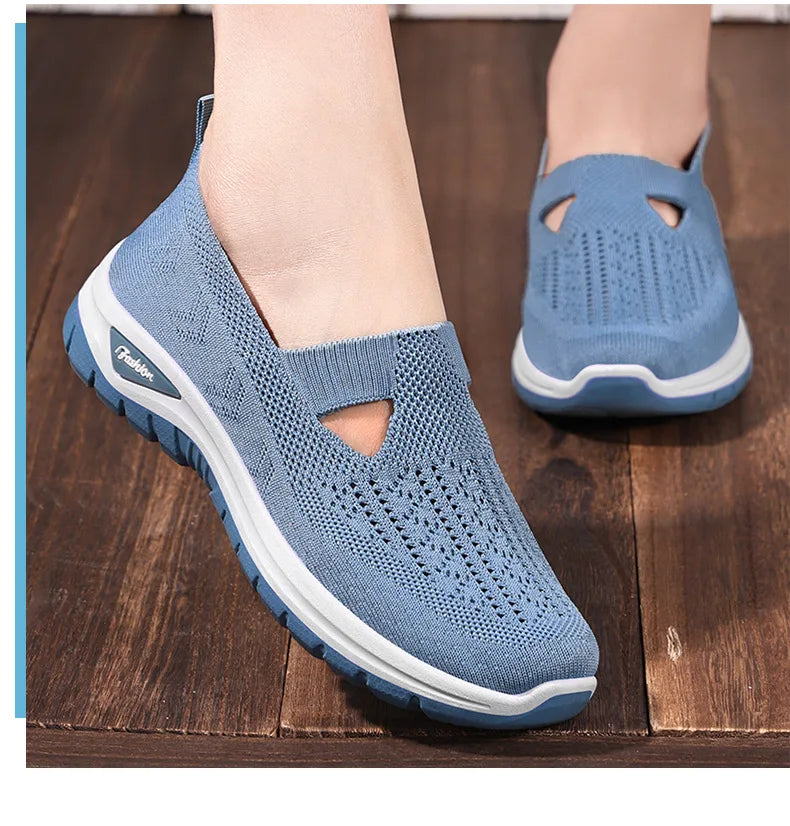2025 New Mesh Women Vulcanized Shoes High Quality Women Sneakers Slip On Flats Shoes Women Loafers Plus Size 42 Walking Flat