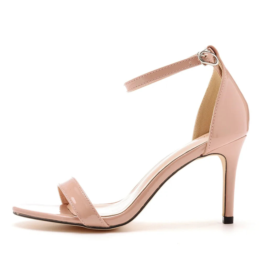 Plus Size 35-46 Shoes for Women Summer Pumps Sandals Wedding Party Evening Buckle Strap PU High Heel Shoes Sandalias De Mujer