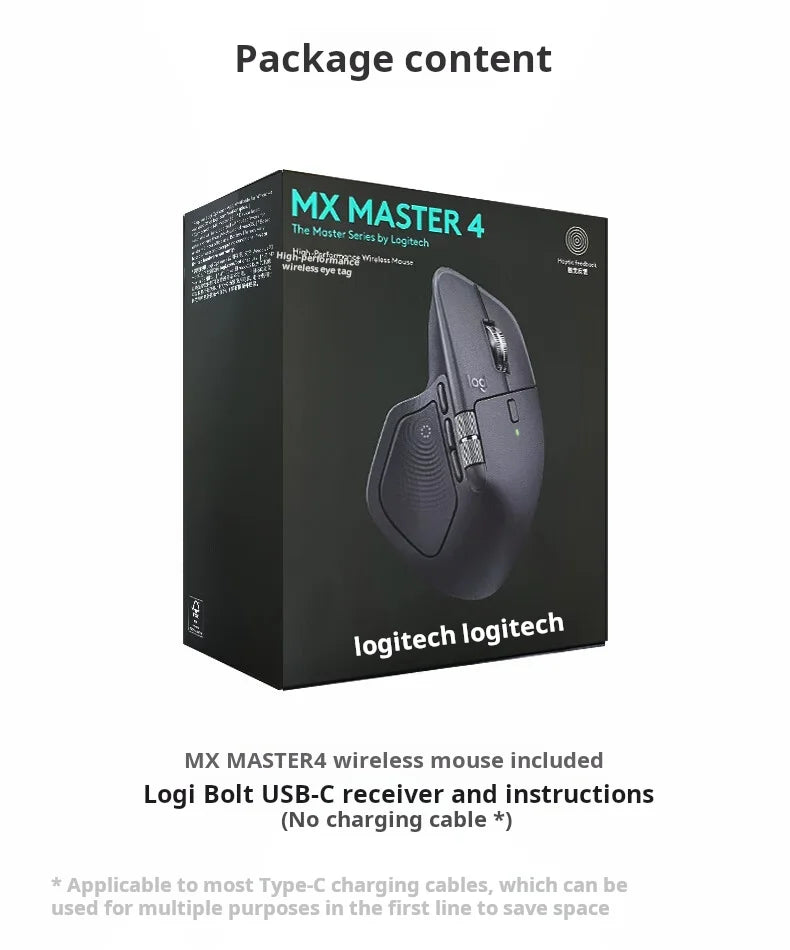 Logitech MX Master 4 Wireless Bluetooth Mouse, Silent Office Mouse, Upgraded Graphite Black w/ Wireless Receiver