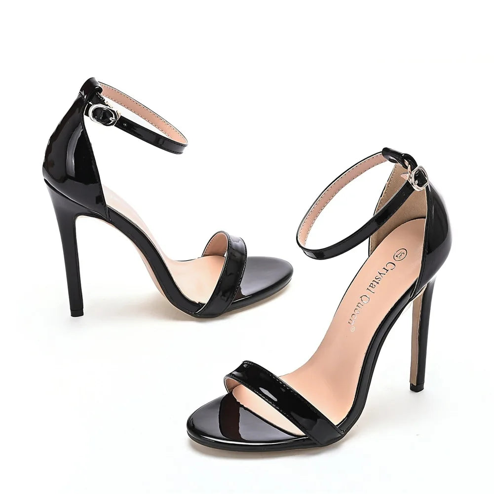 Plus Size 35-46 Shoes for Women Summer Pumps Sandals Wedding Party Evening Buckle Strap PU High Heel Shoes Sandalias De Mujer