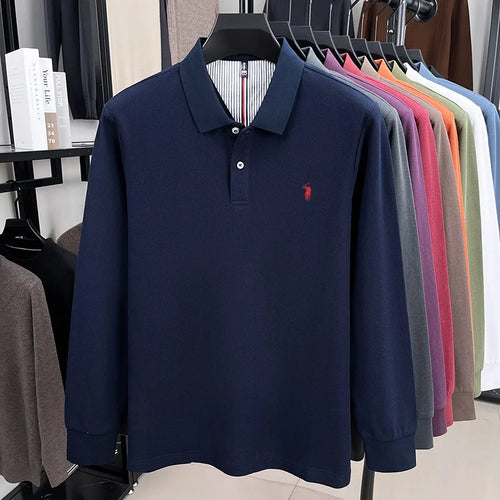 100% pure cotton autumn and winter men's fashion sports brand embroidered pony long sleeved POLO shirt business casual T-shirt
