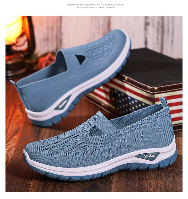 2025 New Mesh Women Vulcanized Shoes High Quality Women Sneakers Slip On Flats Shoes Women Loafers Plus Size 42 Walking Flat