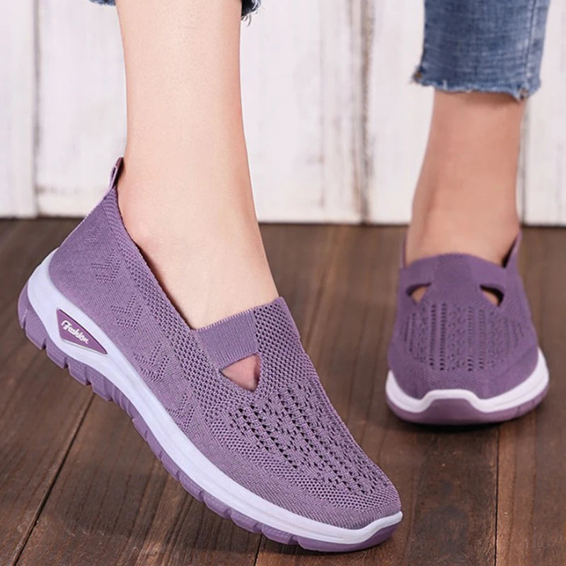 2025 New Mesh Women Vulcanized Shoes High Quality Women Sneakers Slip On Flats Shoes Women Loafers Plus Size 42 Walking Flat