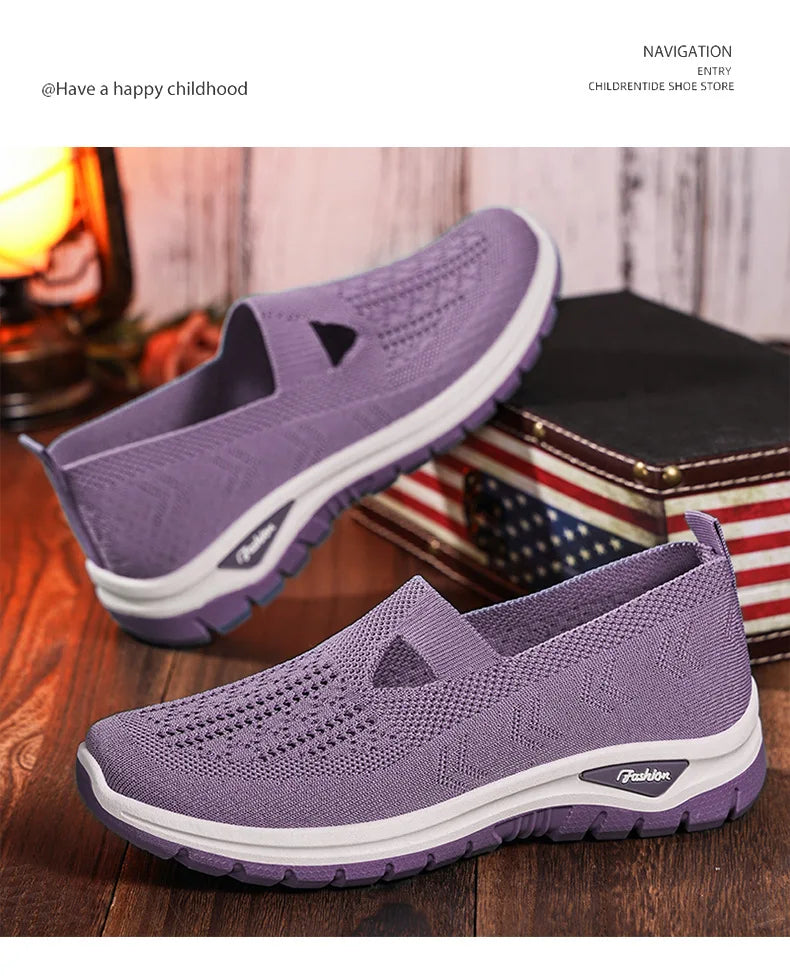 2025 New Mesh Women Vulcanized Shoes High Quality Women Sneakers Slip On Flats Shoes Women Loafers Plus Size 42 Walking Flat