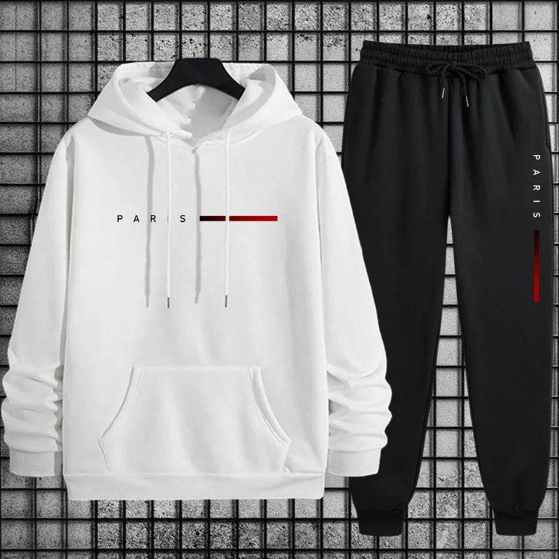 Men Paris Fashion Tracksuit Hoodie and Sweatpants Set with Soft Touch Fabric Autumn Winter Male Home Outdoor Comfort Warm Outfit