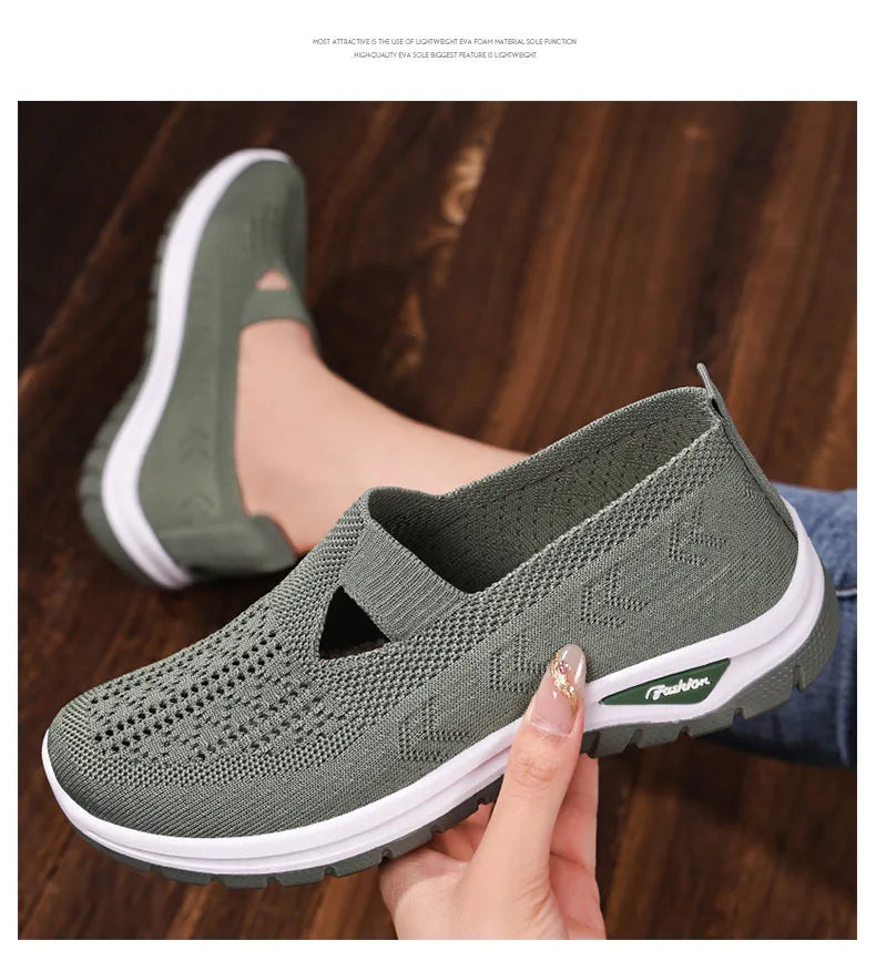 2025 New Mesh Women Vulcanized Shoes High Quality Women Sneakers Slip On Flats Shoes Women Loafers Plus Size 42 Walking Flat