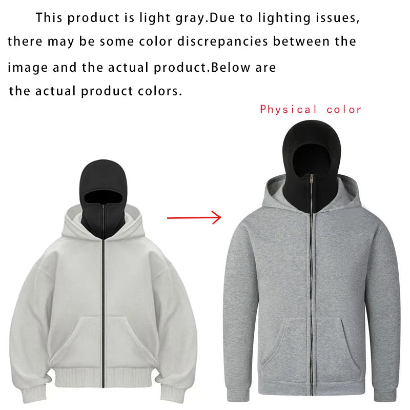 Men And Women Balaclava Y2K Gothic Harajuku Winter New Item Double Hooded Sweatshirt Men's Hooded Mask Zipper Sportswear